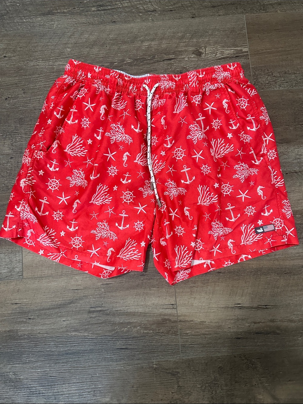 Men's Red Nautical Print Swim Trunks